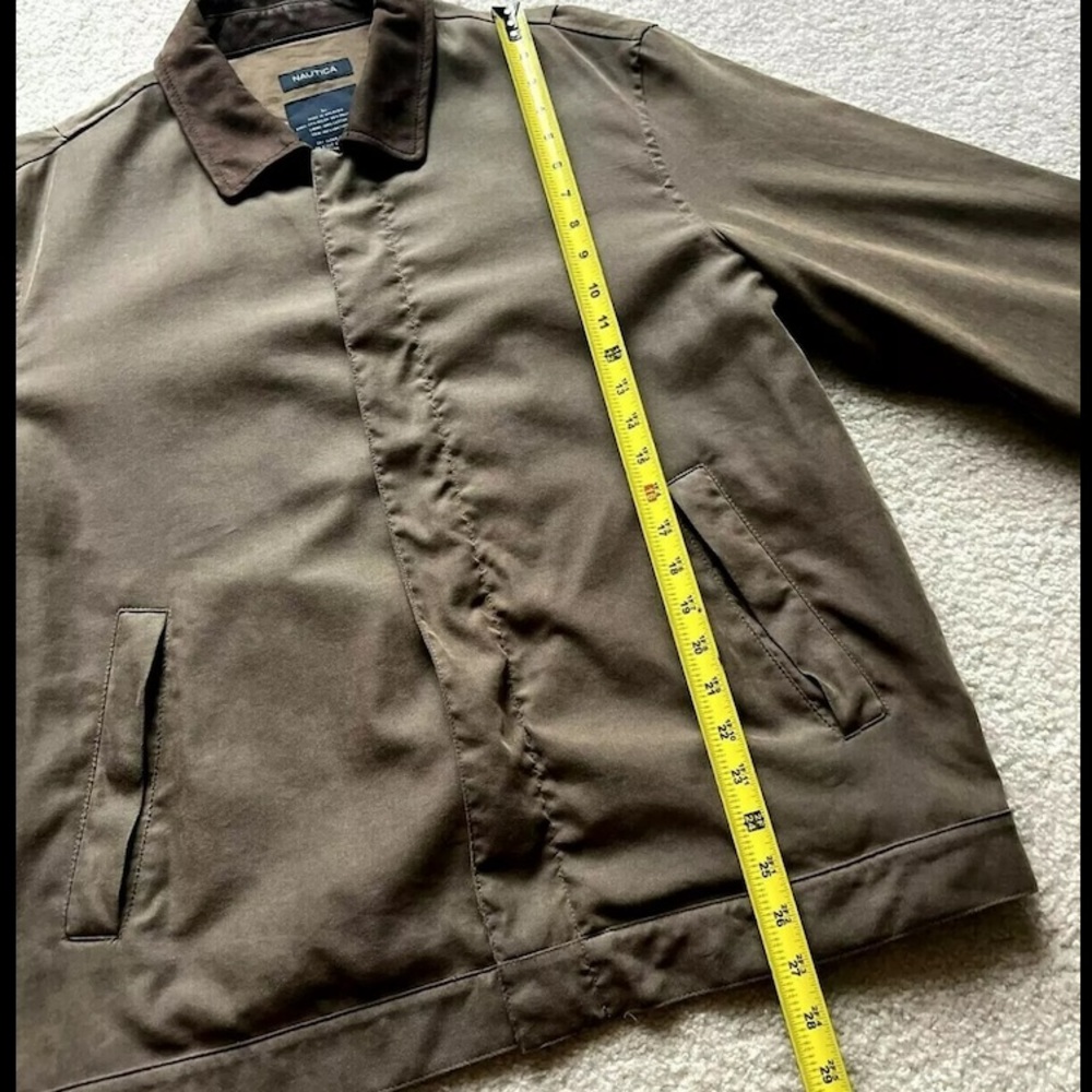Vintage Nautica Mens Med Brown Bomber Style Jacket Leather Collar Size L - Picture 3 of 13